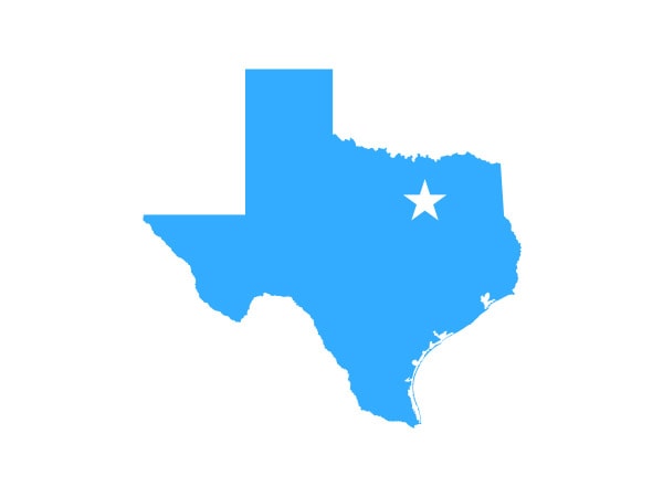 Perfil de Texas con una estrella que muestra el norte de Texas