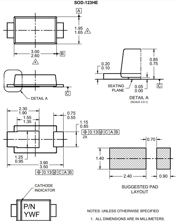 Mechanical Drawing - Taiwan Semiconductor S3JFS/H Surface Mount Rectifiers