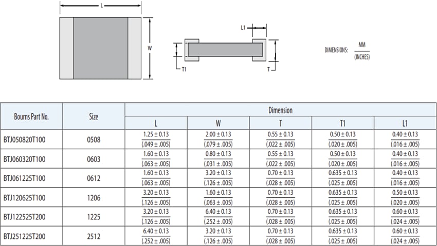 Mechanical Drawing - Bourns BTJ Thermal Jumper Chips