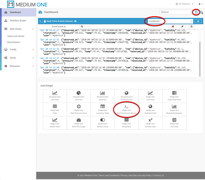 Real Time Events Stream Widget Display